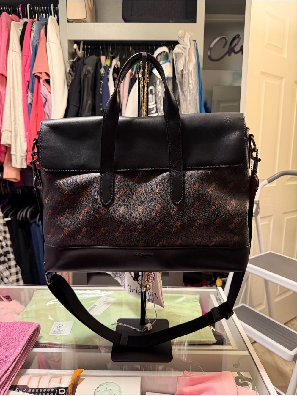 Coach Men’s Black and Brown Signature Briefcase